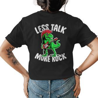 Less Talk More Rock Dinosaur Rock And Roll Birthday Theme Womens Back Print T-shirt | Mazezy