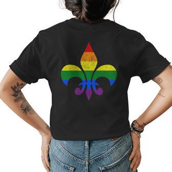 Lgbt French Fleur De Lis Gay Pride Month Rainbow Mardi Gras Womens Back Print T-shirt | Mazezy