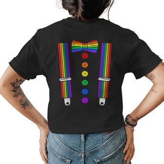 Lgbt Pride Gay Rainbow Tuxedo Suspenders Womens Back Print T-shirt | Mazezy