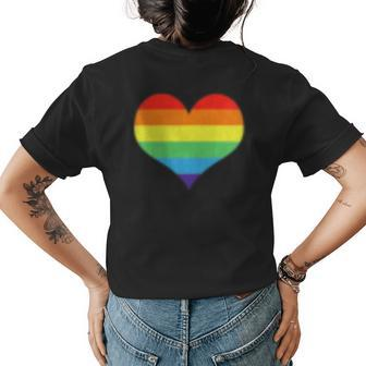 Lgbt Pride Rainbow Flag Heart Love Womens Back Print T-shirt | Mazezy