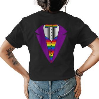 Lgbt Pride Rainbow Tuxedo Fun Gift Idea -Purple Womens Back Print T-shirt | Mazezy