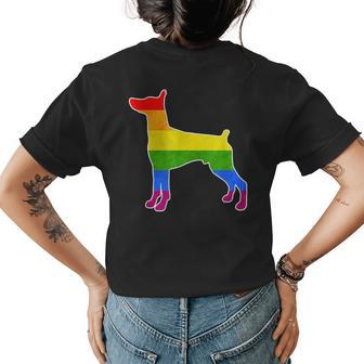 Lgbtq Doberman Pinscher Dog Rainbow Love Gay Lesbian Pride Womens Back Print T-shirt | Mazezy