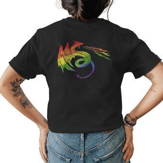 Lgbtq Dragon With Rainbow Flame Pride Gift Womens Back Print T-shirt | Mazezy