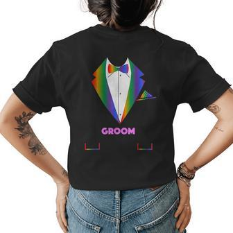Lgbtq Groom - Tuxedo Rainbow Gay Pride Lesbian Wedding Womens Back Print T-shirt | Mazezy