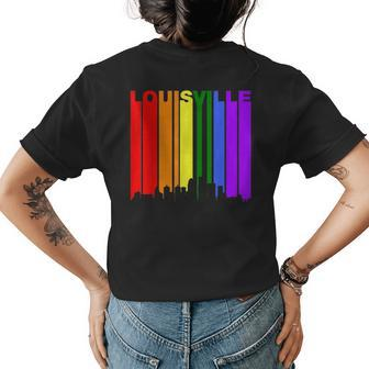Louisville Kentucky Lgbtq Gay Pride Rainbow Skyline Womens Back Print T-shirt | Mazezy