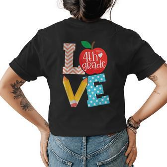 Love 4Th Grade Apple Proud Fourth Grade Teacher Job Pride Womens Back Print T-shirt | Mazezy