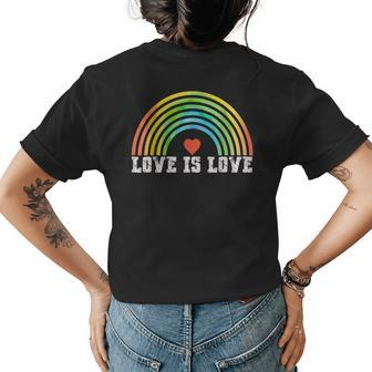 Love Is Love Rainbow Vintage Pride Lgbtq Womens Back Print T-shirt | Mazezy