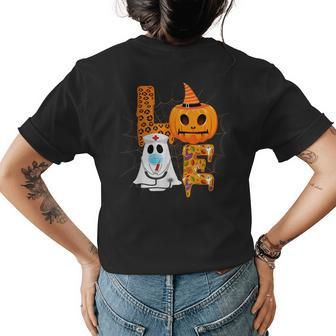 Love Nurse Life Pumpkin Leopard Fall Halloween Nurses Womens T-shirt Back Print | Mazezy