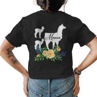 Mama Llama Floral Mom Of Two Flower Gift Alpaca Llamas Lover Womens Back Print T-shirt | Mazezy