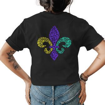 Mardi Gras Parade Fleur De Lis Leopard Cheetah Print Womens Back Print T-shirt | Mazezy