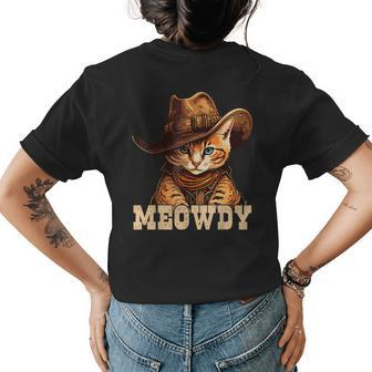 Meowdy Funny Country Music Cat Cowboy Hat Men Women Womens Back Print T-shirt - Seseable