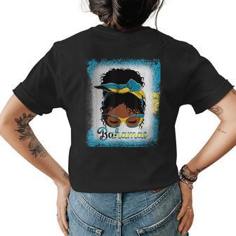 Messy Bun Bahamian Bahamas Flag Woman Girl Womens Back Print T-shirt - Seseable
