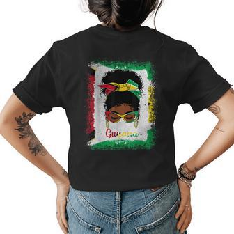 Messy Bun Guyana Flag Woman Girl Womens Back Print T-shirt - Seseable