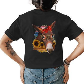 Mexican Serape Glasses Donkey Mom Western Rodeo Cowgirl Girl Womens Back Print T-shirt | Mazezy