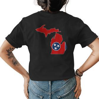 Michigan State Map Tennessee Tn Flag Roots Men Women Gift Womens Back Print T-shirt | Mazezy