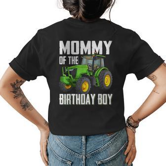 Mommy Of The Birthday Boy Family Tractors Farm Trucks Bday Womens Back Print T-shirt - Seseable