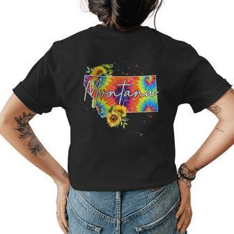 Montana Sunflower Tie Dye State Map Gifts Womens Back Print T-shirt | Mazezy