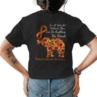 Multiple Sclerosis Awareness Sunflower Elephant Be Kind Womens Back Print T-shirt
