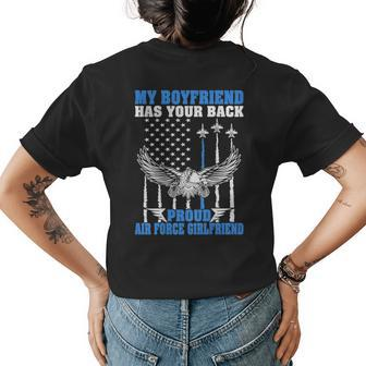 My Boyfriend Has Your Back Proud Air Force Girlfriend Gift Womens Back Print T-shirt | Mazezy