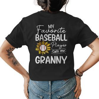 My Favorite Baseball Player Calls Me Granny Sunflower Womens Back Print T-shirt | Mazezy