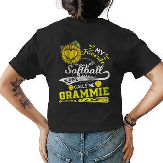 My Favorite Softball Player Calls Me Grammie Sunflower Gift Womens Back Print T-shirt | Mazezy