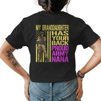 My Granddaughter Has Your Back Proud Army Nana Grandma Gift Womens Back Print T-shirt | Mazezy