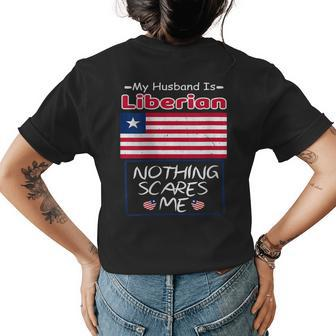 My Husband Is Liberian Liberia Flag Heritage Roots Pride Gift For Womens Womens Back Print T-shirt | Mazezy