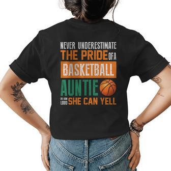 Never Underestimate A Basketball Auntie Gift Ideas Basketball Funny Gifts Womens Back Print T-shirt | Mazezy