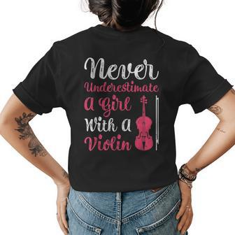 Never Underestimate A Girl With A Violin For Women Girls Womens Back Print T-shirt - Seseable