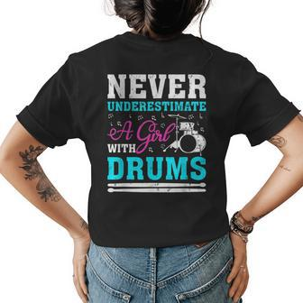Never Underestimate A Girl With Drums For Women Girls Womens Back Print T-shirt - Seseable
