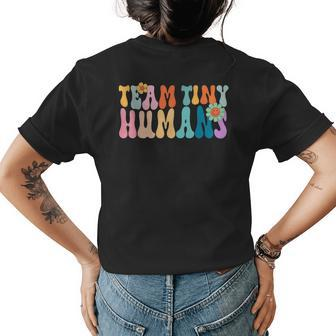 Nicu Nurse Team Tiny Humans Neonatal Icu Vintage Groovy Womens Back Print T-shirt | Mazezy