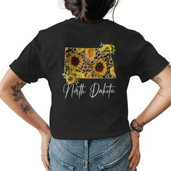North Dakota Sunflower Leopard State Map Womens Back Print T-shirt | Mazezy