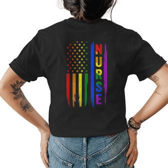 Nurse Lgbt Gay Pride Rainbow Flag Registered Nursing Rn Womens Back Print T-shirt | Mazezy
