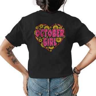 October Sunflower Heart Birthday Gift Idea Girls Women Womens Back Print T-shirt | Mazezy