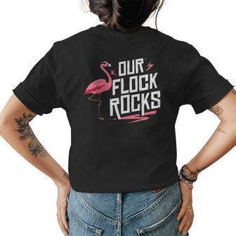 Our Flock Rocks Flamingo Mothers Day Funny Gift Womens Back Print T-shirt - Seseable