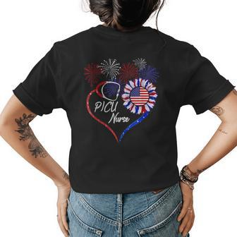 Patriotic Picu Nurse 4Th Of July Usa Flag Sunflower Love Womens Back Print T-shirt | Mazezy