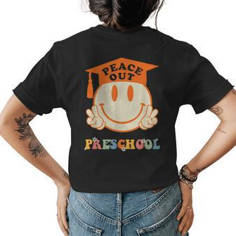 Peace Out Preschool Retro Groovy Graduation Class Of 2023 Womens Back Print T-shirt | Mazezy