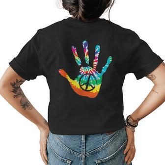 Peace Sign Love Handprint 60S 70S Tie Dye Hippie Costume Womens Back Print T-shirt | Mazezy