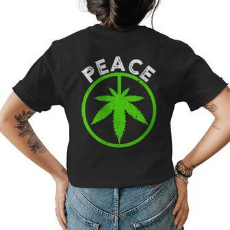 Peace Sign Weed Cannabis Marijuana Love Dad Mom Uncle Womens Back Print T-shirt | Mazezy