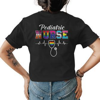 Pediatric Nurse Lgbtq Pride Rainbow Flag Registered Nurse Rn Womens Back Print T-shirt | Mazezy