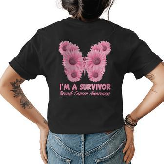 Pink Daisy Butterfly I Am A Survivor Breast Cancer Gifts Womens Back Print T-shirt | Mazezy