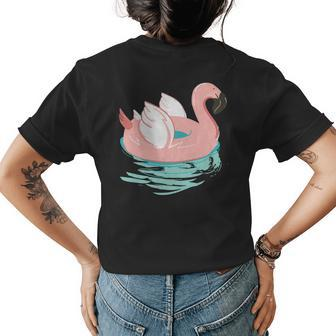 Pink Flamingo Or Swan Pool Float T Womens Back Print T-shirt | Mazezy