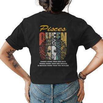Pisces Queen Birthday Gift Knows More Than She Says Gift For Womens Gift For Women Women's Crewneck Short Sleeve Back Print T-shirt - Thegiftio UK