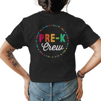 Pre Kindergarten Crew Funny Pre K Teacher 1St Day Of School Womens Back Print T-shirt - Seseable
