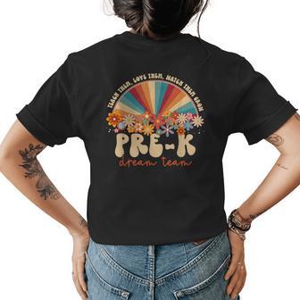 Prek Dream Team Retro Groovy Rainbow Back To School Teacher Womens Back Print T-shirt - Thegiftio UK