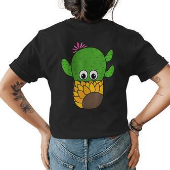 Prickly Pear Cactus In Sunflower Pot Womens Back Print T-shirt | Mazezy