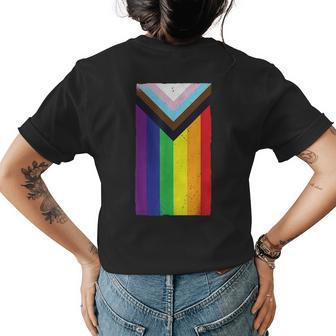 Progress Pride Flag Lgbtq Rainbow Womens Back Print T-shirt | Mazezy