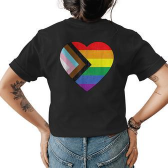 Progress Pride Flag Rainbow Heart Vintage Retro Love Lgbt Womens Back Print T-shirt - Seseable