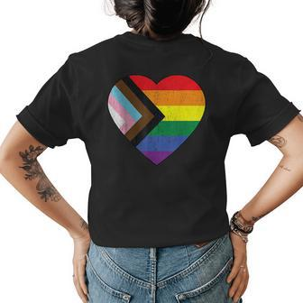 Progress Pride Flag Rainbow Heart Vintage Retro Love Lgbt Womens Back Print T-shirt | Mazezy