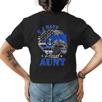 Proud Coast Guard Aunt Us Navy Mother Messy Bun Hair Womens Back Print T-shirt | Mazezy